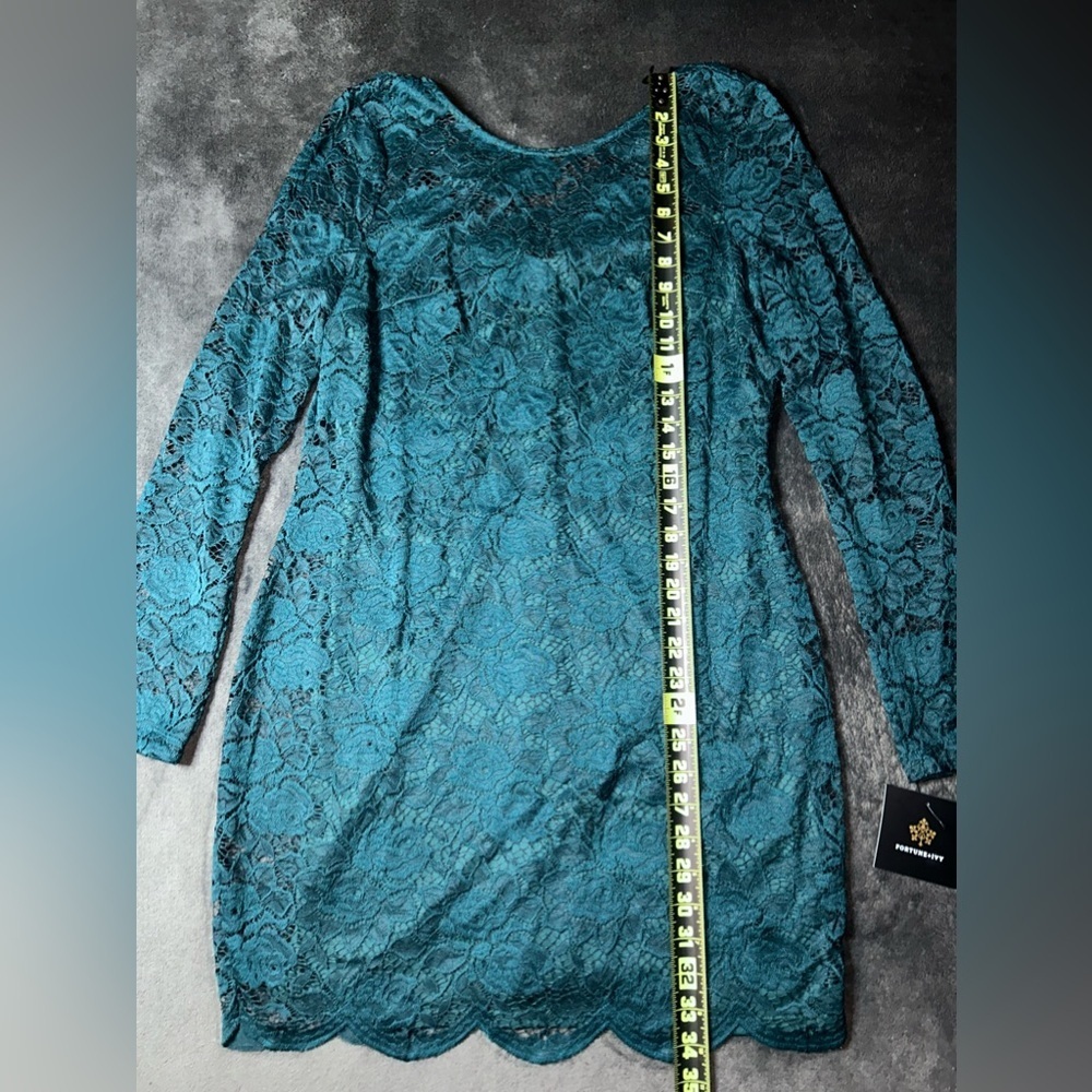 Elegant Teal Lace Dress - Picture 4 of 12